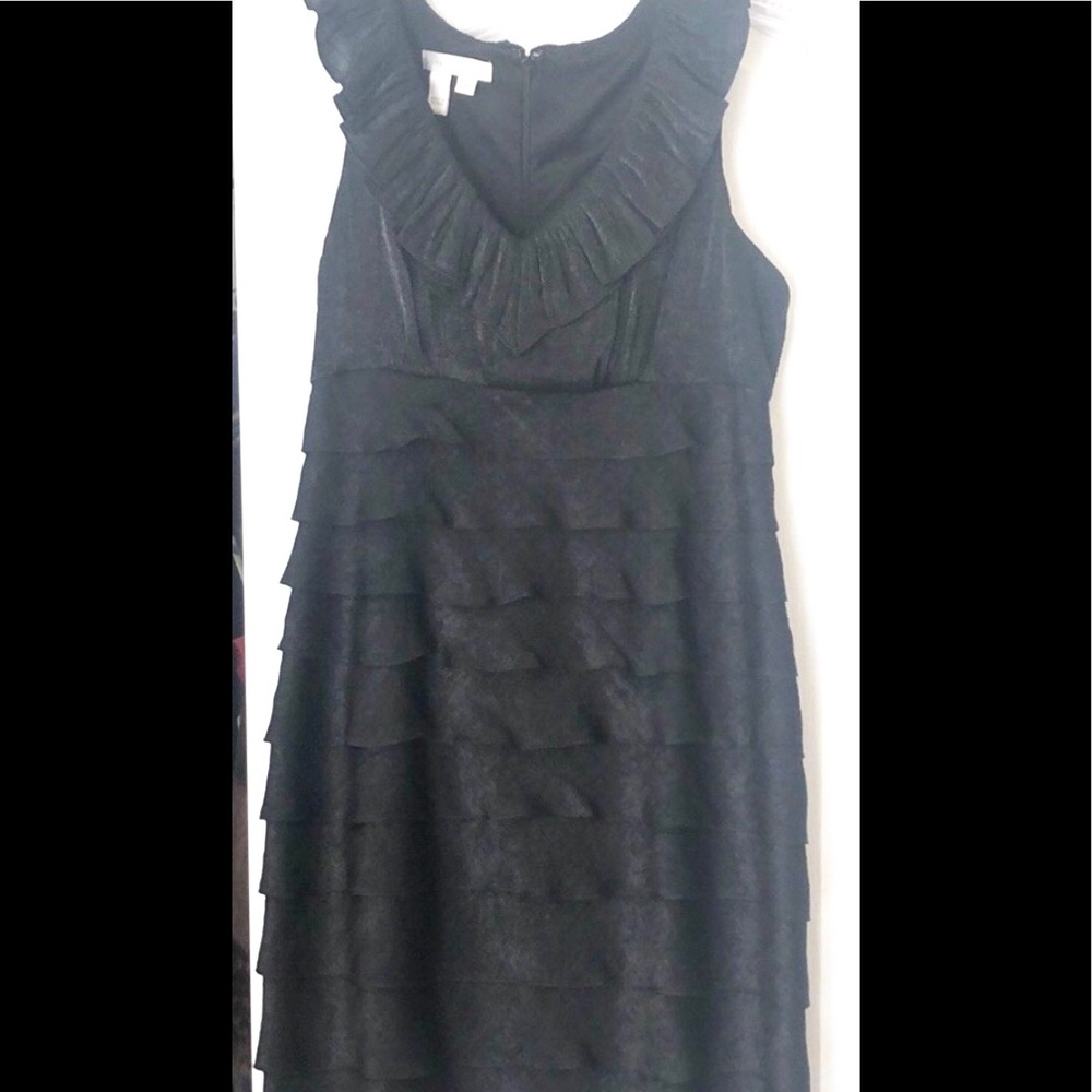 London Times Shimmery Black Tiered Cocktail Dress
